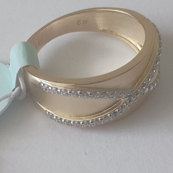 Blue Sage CZ Crossover Ring 14K Gold Plated Sterling Silver Sz.7 - Picture 9 of 14